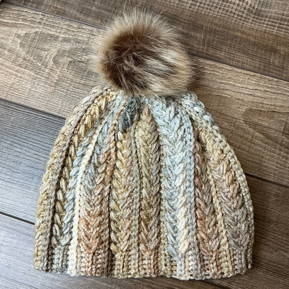 Handcrafted Crochet Multicolor Winter Hat Snowy Wheat Stitch Beanie with Pom Pom
